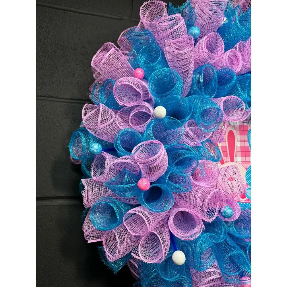 Happy Easter Wreath Handmade Deco Mesh Large 24 Inch